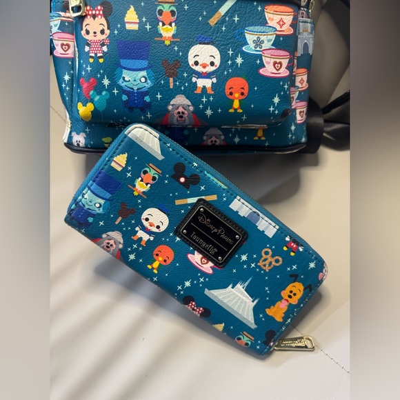 Disney Parks Loungefly Mini Backpack & Matching Wallet - WDW Parks Retro Design - Picture 5 of 16